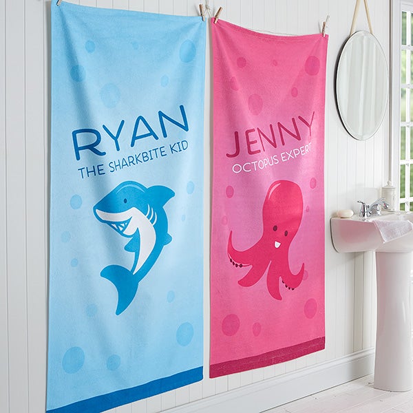 Personalized Sea Animals Bath Towels For Kids - Sea Creatures