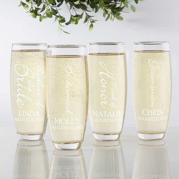 Personalized Wedding Party Stemless Champagne Flute Bridal Brigade