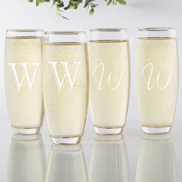 Personalized 9 oz. Stemless Champagne Glass - Wedding