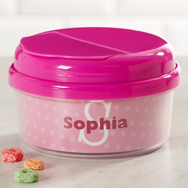 Pink Striped Pink Monogram 12 Oz. Snack Container Custom Snack Container,  Kids Snack Container, Toddler Snack Container, Snack Cup 