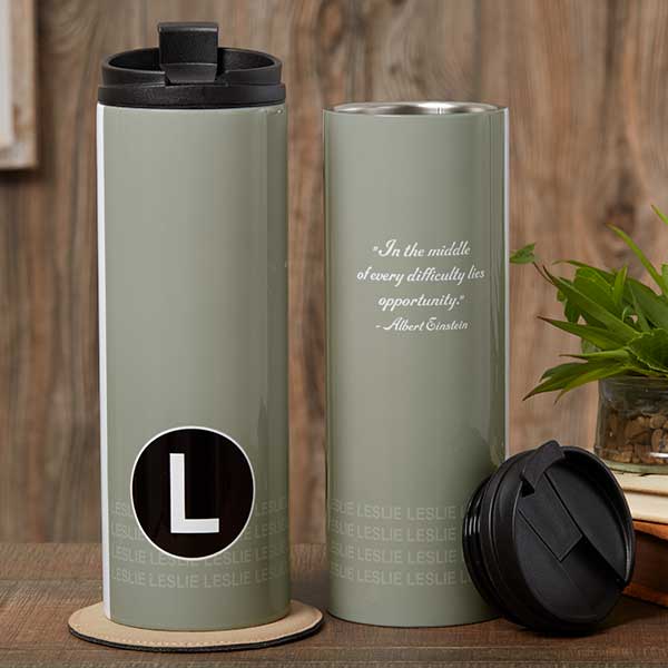 Personalized Travel Tumbler Coffee Mug - Engraved Custom Monogrammed - 16 oz (Silver)