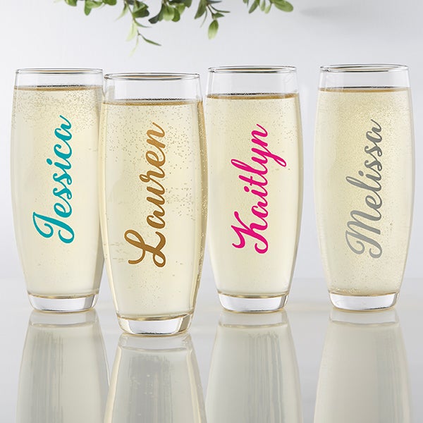 Personalized Stemless Champagne Flutes - Design: CUSTOM - Everything Etched