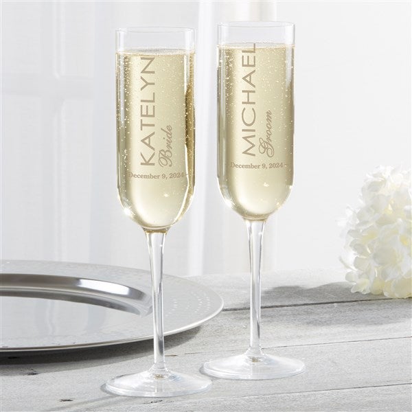 Gold Hammered Engraved Wedding Champagne Flute Set