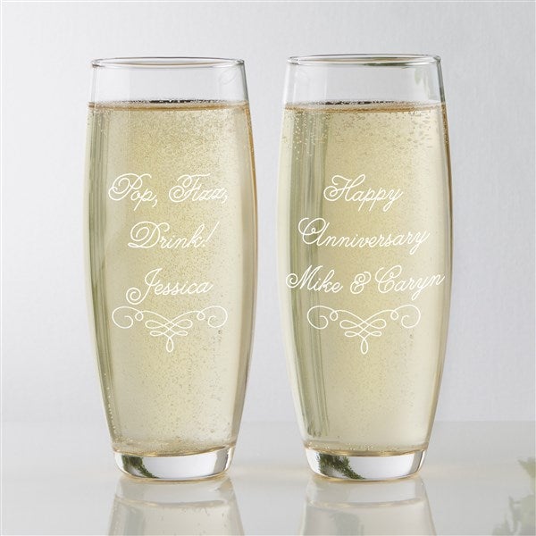 Personalized 9 oz. Stemless Champagne Glass - Wedding