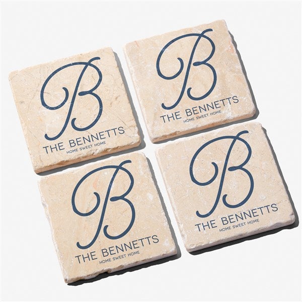 Personalized Initial Tumbled Stone Coaster Set - Initial Accent - 17785