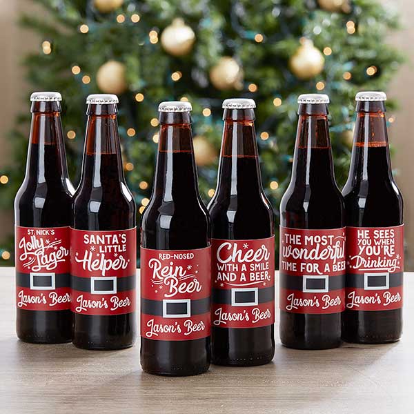 Personalized Holiday Beer Bottle Labels & Carrier - 17787