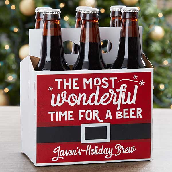 Personalized Holiday Beer Bottle Labels & Carrier - 17787