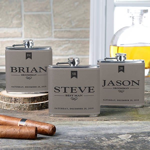 Personalized Leather Flasks For Groomsmen