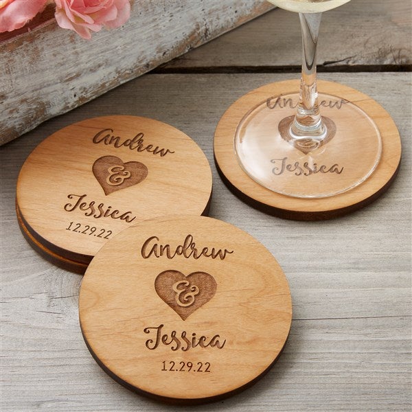 Set of 10 Heart Shaped Cork Coasters with Love inscribed on them Wedding Bridal 