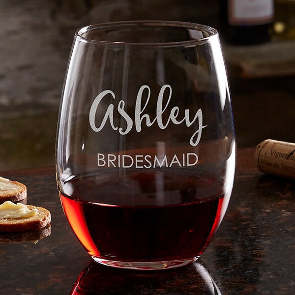 Personalized Laser-Etched Wine Glass w/ Party Fun Graphic