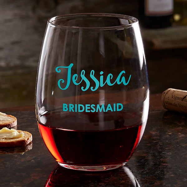 Personalized Colored Vinyl Wine Glass Collection - Bridal Party - 17865