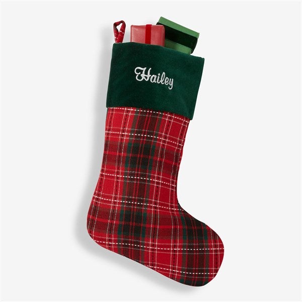 Personalized Holiday Plaid Christmas Stocking - 17895