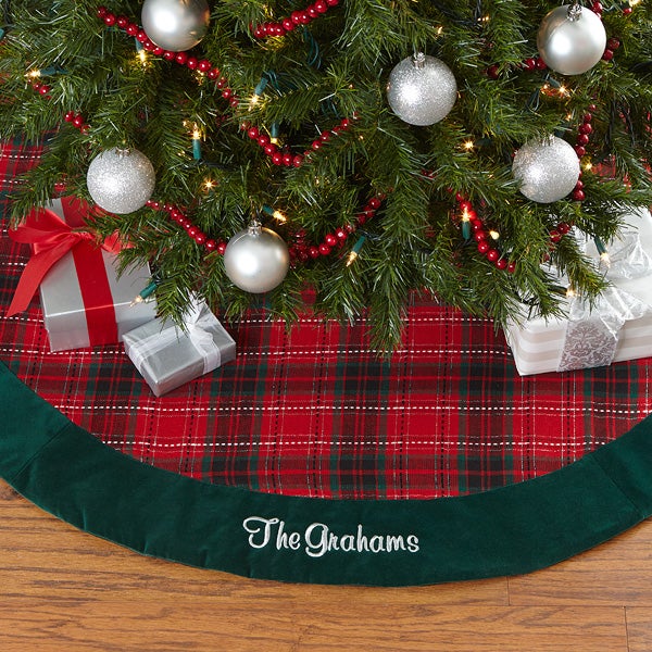Personalized Holiday Plaid Christmas Tree Skirt - 17896