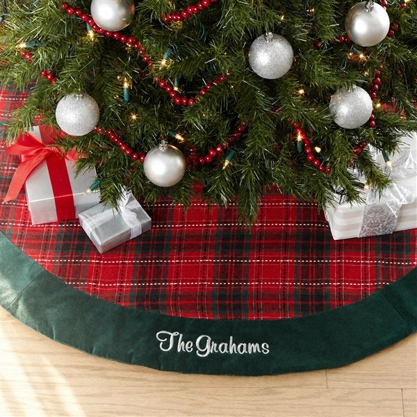 Personalized Holiday Plaid Christmas Tree Skirt - 17896