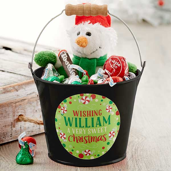 Personalized Mini Metal Bucket - Sweet Christmas - 17940