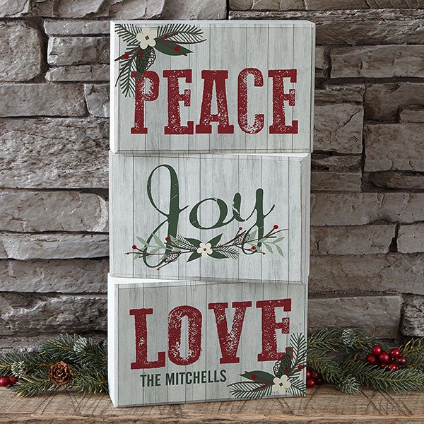 Personalized Wood Blocks - Peace, Love, Joy - 17966