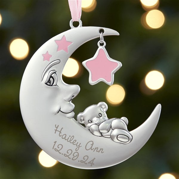 Baby Girl First Christmas Ornament - Personalized Moon - 17985