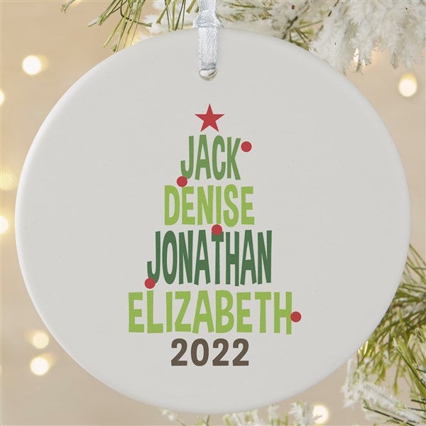 Name Tree OUR FAMILY at CHRISTMAS personalised plaque xmas decoration 