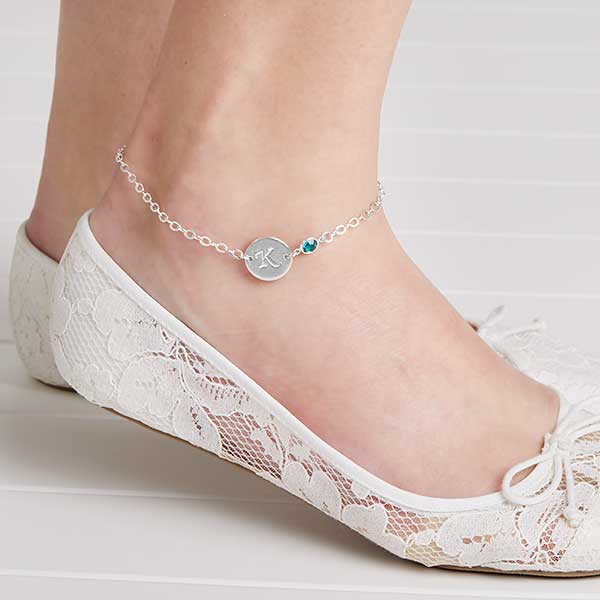 Stamped Initial Personalized Swarovski Birthstone Ankle Bracelet Stamped Initial Personalized Swarovski Birthstone Ankle Bracelet