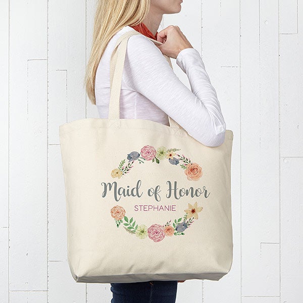 Floral Wreath Personalized Large Bridal Tote Bag