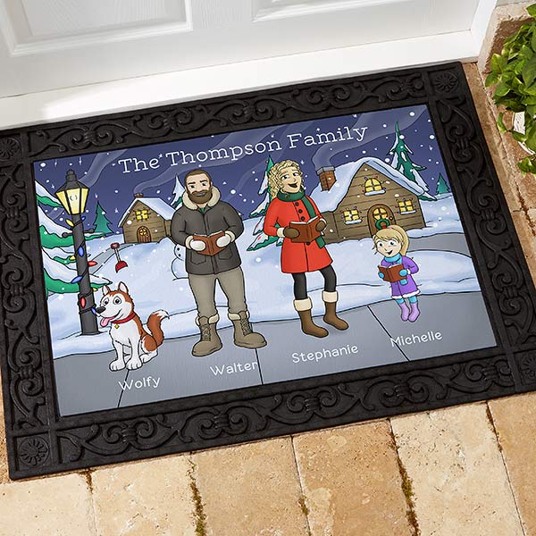 Personalized Doormat 18x27 Christmas Caroling Family Christmas