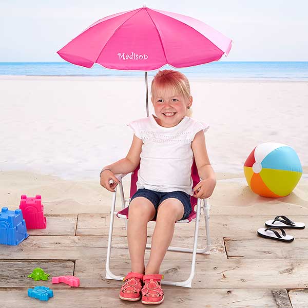 Personalized Kids Beach Chair Umbrella Set Pink