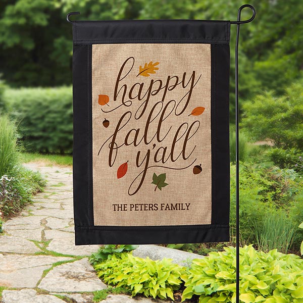 Happy Fall Y'All Personalized Burlap Garden Flag - 18200