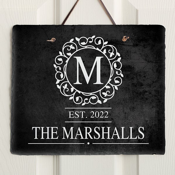 Personalized Slate Plaque - Monogram Circle & Vine - 18277