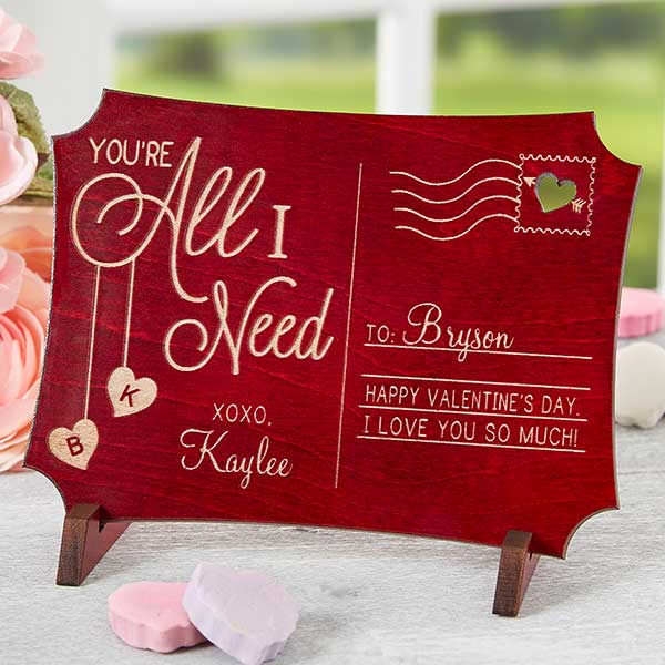 Romantic Wooden Postcard - Your'e All I Need - 18314