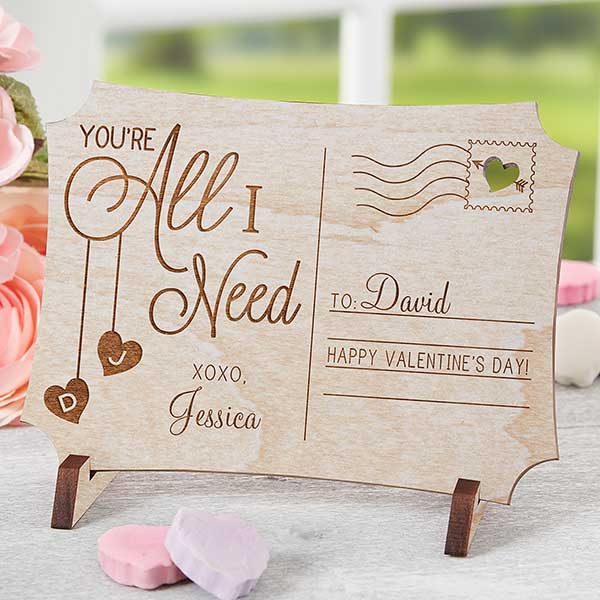 Romantic Wooden Postcard - Your'e All I Need - 18314