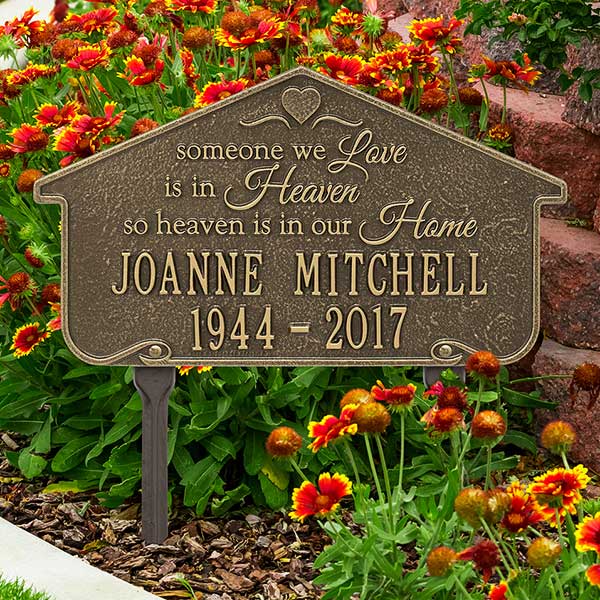 Heavenly Home Personalized Memorial Lawn Plaque - Antique Brass