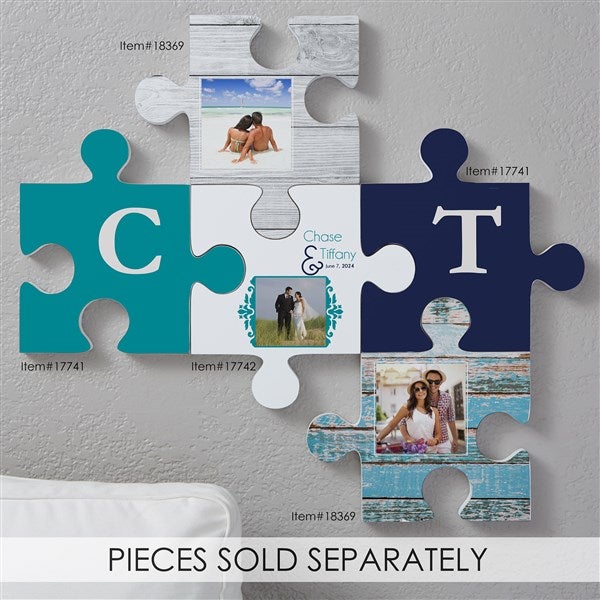 Personalized Photo Puzzle Piece Wall Decor  - Rustic Wood - 18369