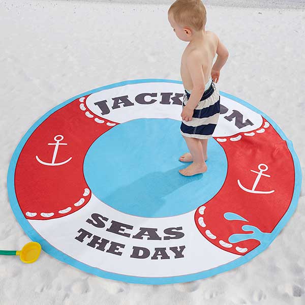 Life Preserver Personalized Round Beach Towel Life Preserver Personalized Round Beach Towel