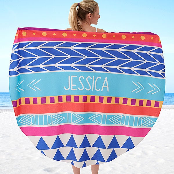 Bohemian Chic Personalized Round Beach Towel Bohemian Chic Personalized Round Beach Towel