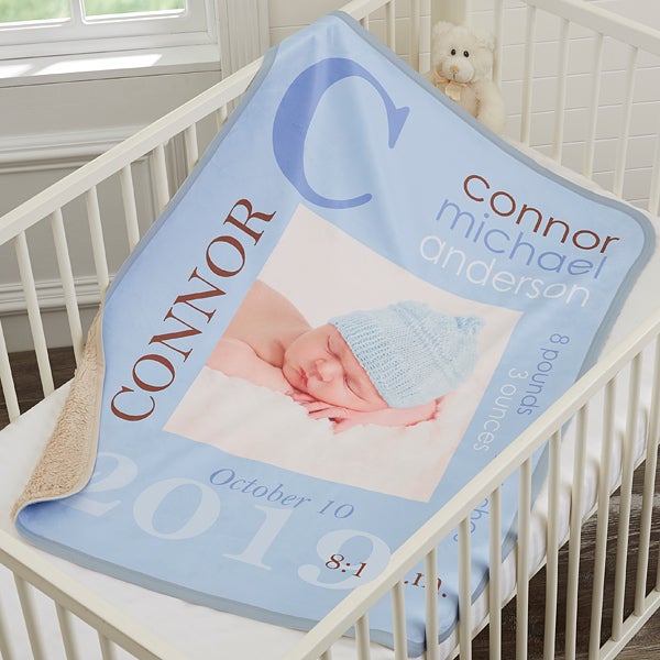 Personalized Sherpa Baby Boy Photo Blanket Baby Gifts