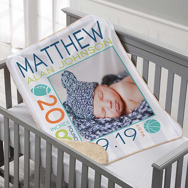 Personalized Baby Boy Photo Blanket Sherpa Fleece Baby Gifts