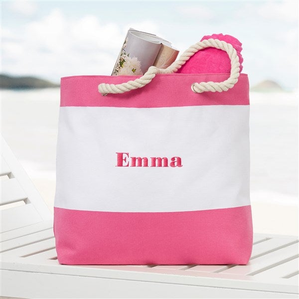 Colorful Pink Embroidered Beach Tote