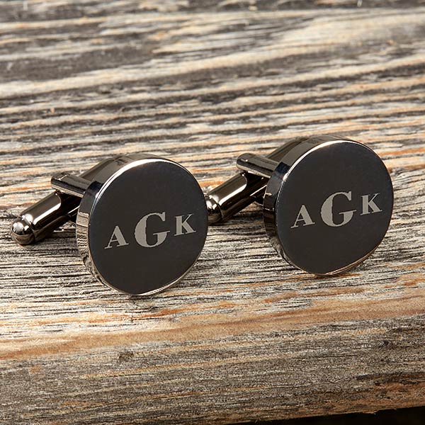 Engraved Cufflinks - Round Gunmetal - 18431