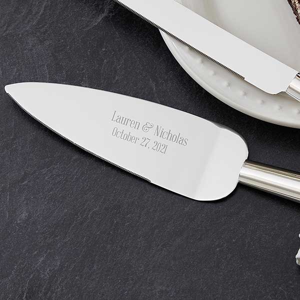 Engraved Wedding Cake Knife & Server Modern Wedding