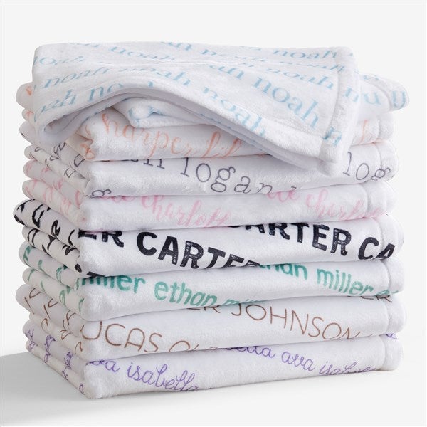 Repeating-name personalized toddler blanket style example