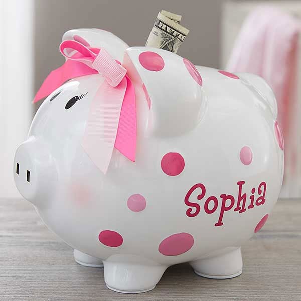 Personalized Piggy Bank For Girl - Pink 