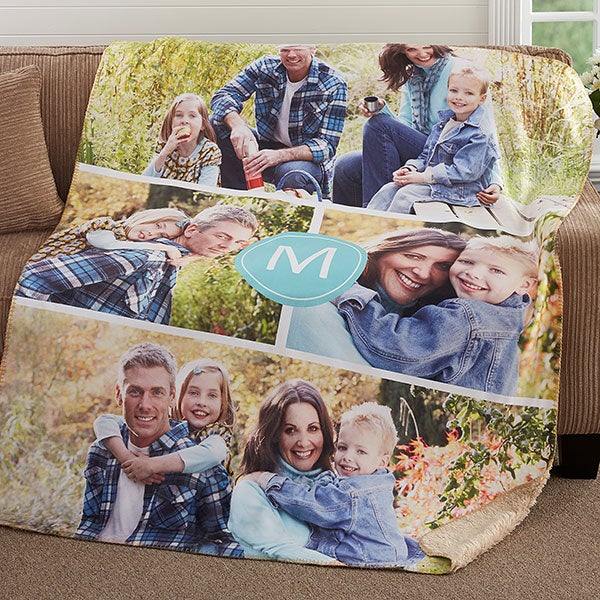 Custom Photo Collage Blanket with Monogram - 18617