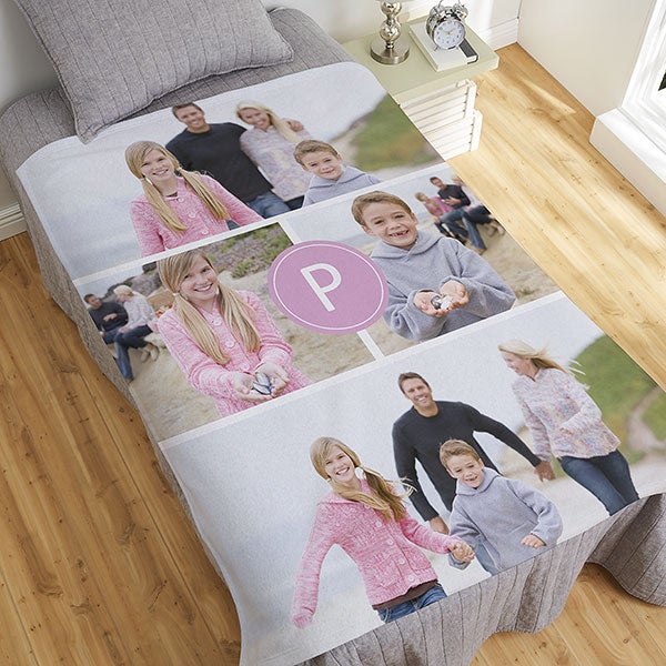 Custom Photo Collage Blanket with Monogram - 18617