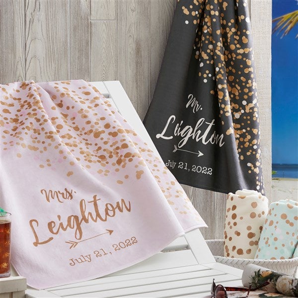 Sparkling Love Personalized Wedding 35x72 Beach Towel