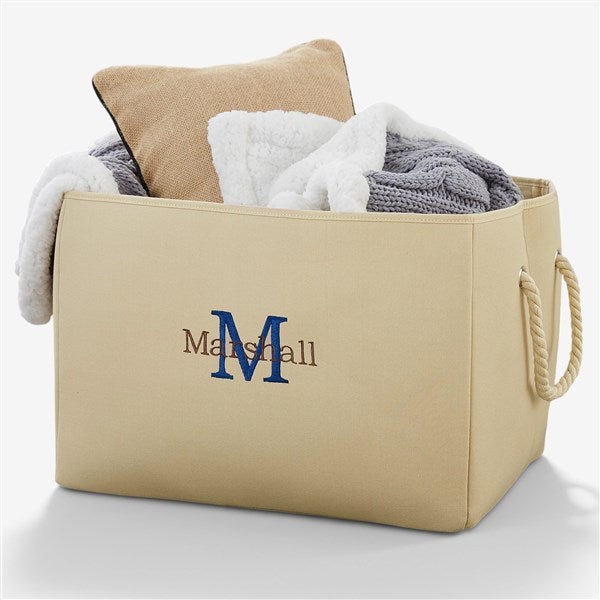 Embroidered Canvas Storage Tote - Name & Initial - 18680