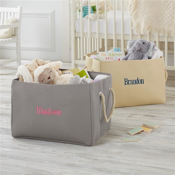 Canvas Toy Storage Tub Floral Initial Letter Kids Name Storage Bag Basket Box 
