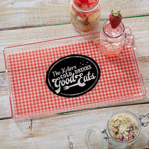 Personalized Acrylic Serving Tray Picnic Plaid