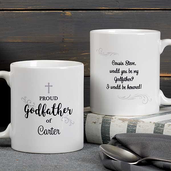 Personalised Godfather Godmother mug gift baptism christening  FREE COASTER 