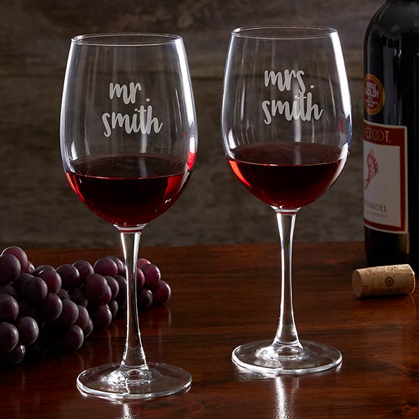 Mix and Match, Mr & Mrs 16 oz Wine Glasses