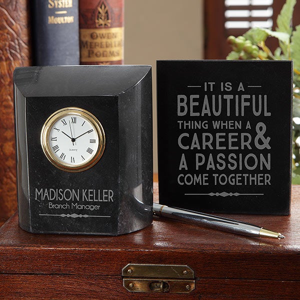 Engraved Marble Desk Clock - Coworker Gift - 18784